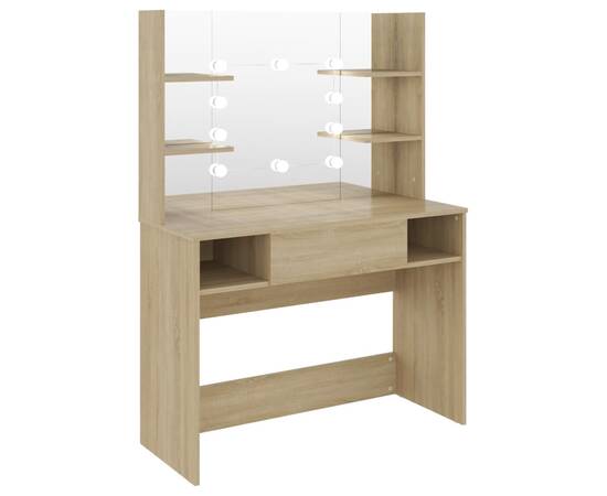 Masă machiaj cu lumini led, stejar, 100x40x135 cm , mdf, 5 image