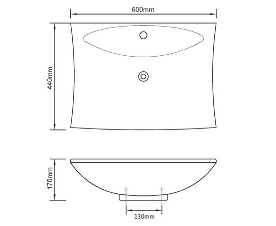 Chiuvetă ceramică dreptunghiular cu gură de scurgere și pentru robinet, 8 image