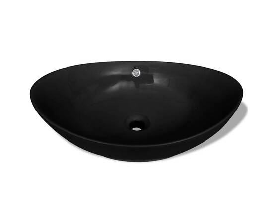 Chiuvetă ceramică ovală neagră cu gură de scurgere 59 x 38,5 cm, 3 image