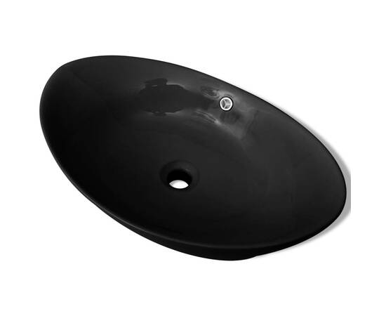 Chiuvetă ceramică ovală neagră cu gură de scurgere 59 x 38,5 cm, 2 image