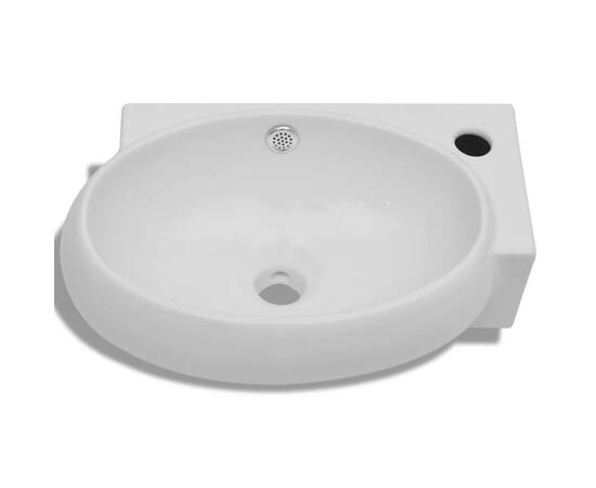 Chiuvetă de baie, orificiu robinet & preaplin, alb, ceramică, 3 image