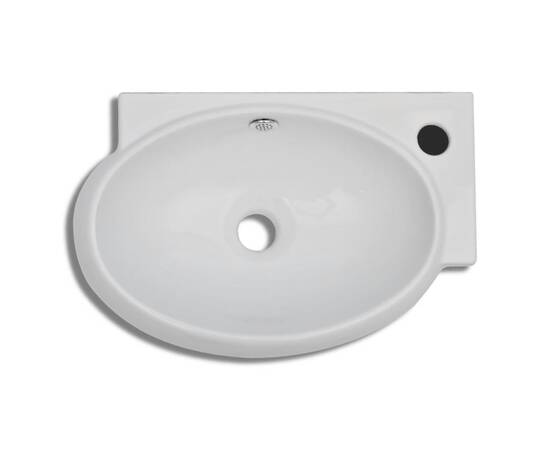 Chiuvetă de baie, orificiu robinet & preaplin, alb, ceramică, 4 image