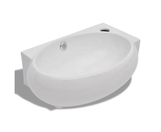 Chiuvetă de baie, orificiu robinet & preaplin, alb, ceramică, 2 image