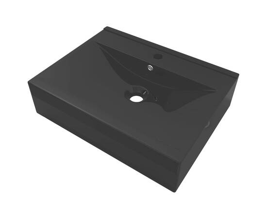 Chiuvetă dreptunghiulară ceramică, loc robinet, negru, 60x46 cm, 2 image