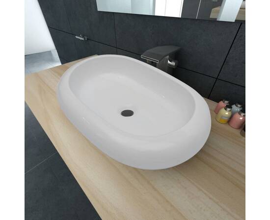 Chiuvetă ovală pentru baie din ceramică, alb