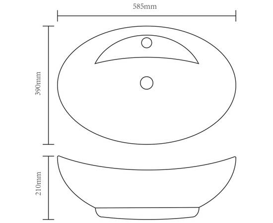 Bazin chiuvetă ceramică baie cu gaură robinet/preaplin, oval, negru, 6 image