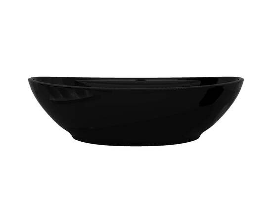 Bazin chiuvetă ceramică baie cu gaură robinet/preaplin, oval, negru, 5 image