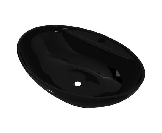 Bazin chiuvetă ceramică baie cu gaură robinet/preaplin, oval, negru, 2 image