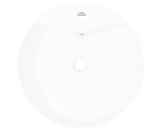 Bazin chiuvetă ceramică baie cu gaură robinet/preaplin, rotund, alb, 3 image