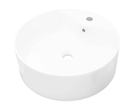 Bazin chiuvetă ceramică baie cu gaură robinet/preaplin, rotund, alb, 2 image
