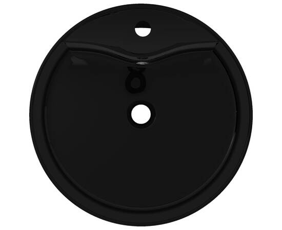 Bazin chiuvetă ceramică baie cu gaură robinet/preaplin, rotund, negru, 3 image