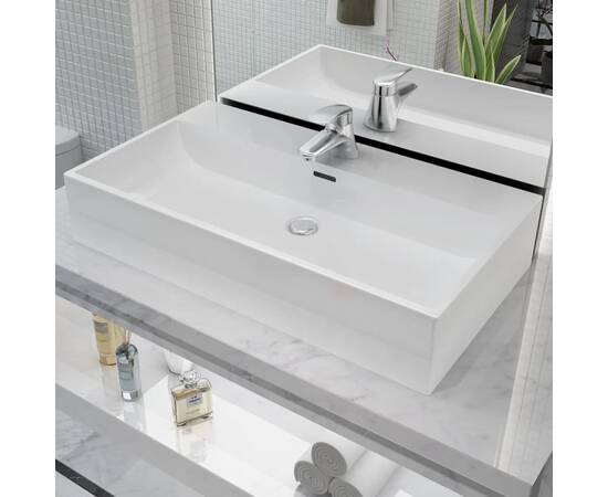 Chiuvetă baie, orificiu robinet, ceramică, 76x42,5x14,5 cm, alb