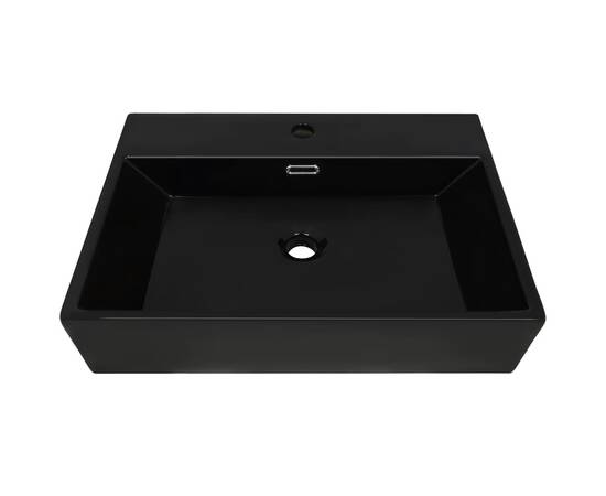 Chiuvetă baie, orificiu robinet, ceramică 76x42,5x14,5 cm negru, 3 image