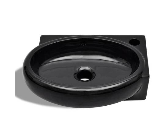 Chiuvetă baie orificiu robinet/preaplin, negru, ceramică, rotund, 5 image