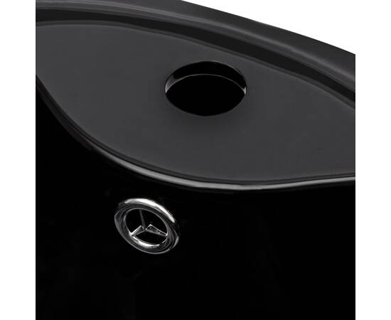 Chiuvetă ceramică baie cu suport, gaură robinet/preaplin, rotund, negru, 5 image