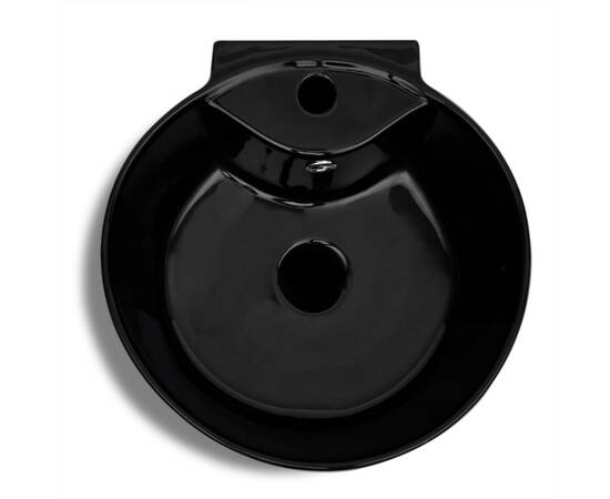 Chiuvetă ceramică baie cu suport, gaură robinet/preaplin, rotund, negru, 4 image