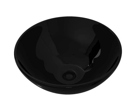 Chiuvetă ceramică pentru baie, rotundă, neagră, 2 image