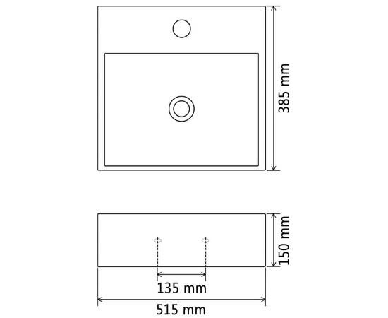 Chiuvetă cu orificiu robinet, ceramică, 51,5x38,5x15 cm, negru, 5 image