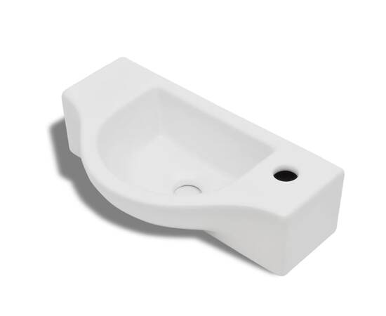 Chiuvetă de baie din ceramică, gaură pentru robinet și preaplin, alb, 2 image