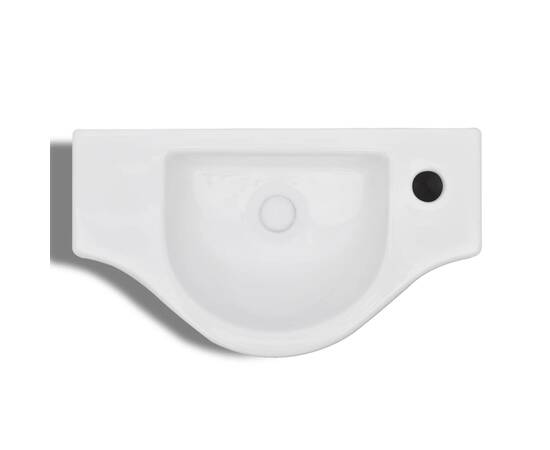 Chiuvetă de baie din ceramică, gaură pentru robinet și preaplin, alb, 5 image