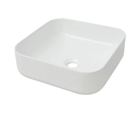 Chiuvetă de baie din ceramică, pătrată, 38 x 38 x 13,5 cm, alb, 2 image