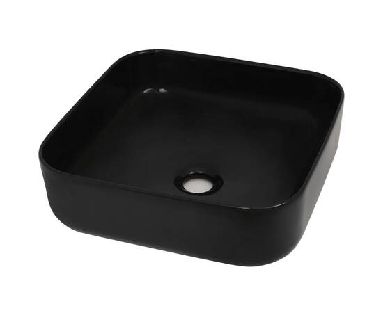 Chiuvetă de baie din ceramică, pătrată, negru, 38x38x13,5 cm, 2 image
