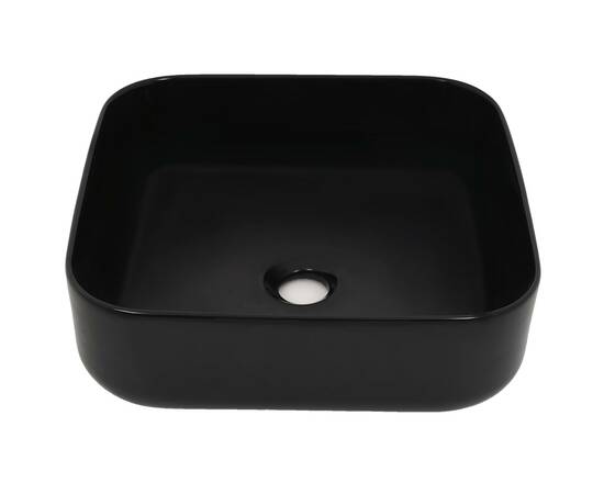 Chiuvetă de baie din ceramică, pătrată, negru, 38x38x13,5 cm, 3 image