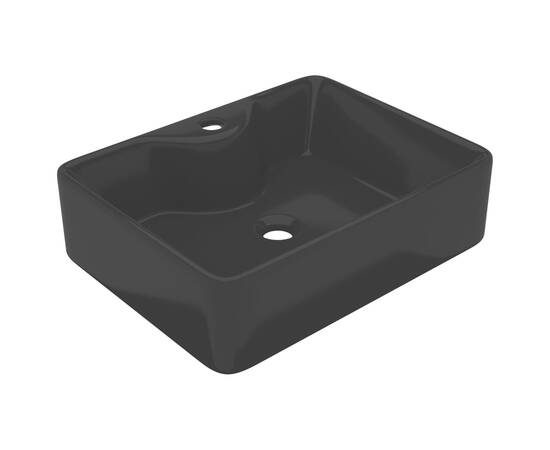 Chiuvetă de baie pătrată din ceramică cu gaură pentru robinet, negru, 2 image