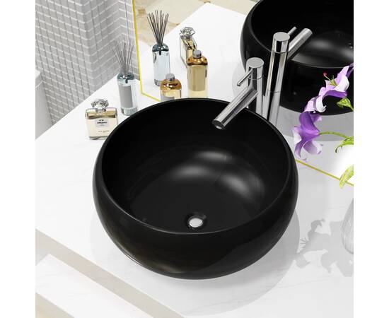 Chiuvetă de baie rotundă, negru, 40 x 15 cm, ceramică