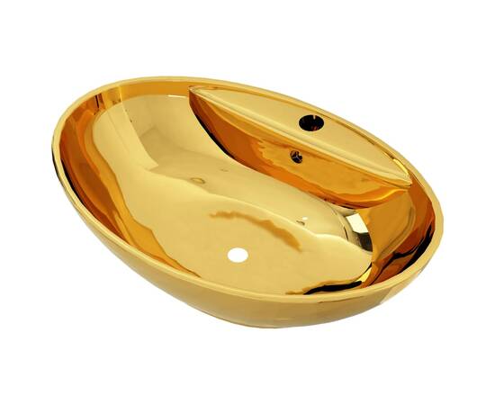 Chiuvetă cu preaplin, auriu, 58,5 x 39 x 21 cm, ceramică, 2 image