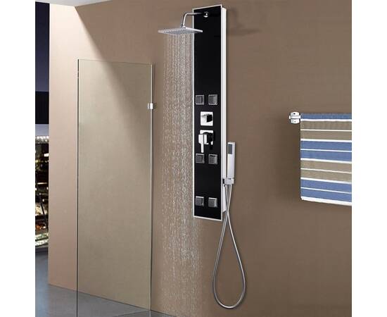 Unitate panou de duș, sticlă, 18 x 42,1 x 120 cm, negru