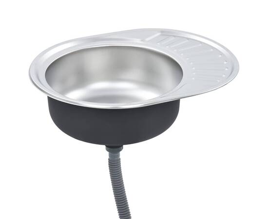 Chiuvetă de bucătărie cu sită și sifon, oțel inoxidabil, oval, 2 image