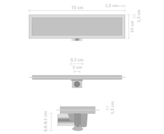 Rigolă de duș cu capac 2-în-1, 73 x 14 cm, oțel inoxidabil, 8 image
