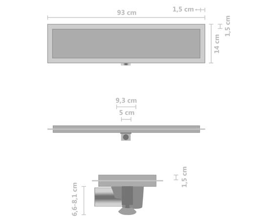Rigolă de duș cu capac 2-în-1, 93 x 14 cm, oțel inoxidabil, 8 image