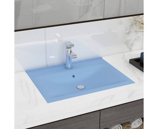 Chiuvetă baie lux, orificiu robinet, bleu mat 60x46 cm ceramică