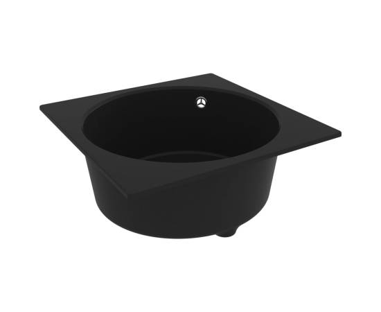 Chiuvetă de bucătărie cu orificiu de preaplin, negru, granit, 4 image