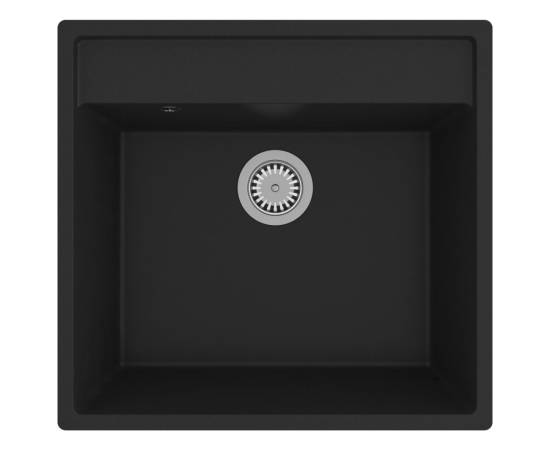 Chiuvetă de bucătărie cu orificiu de preaplin, negru, granit, 2 image