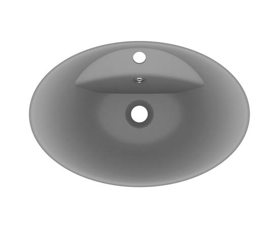 Chiuvetă lux cu preaplin gri închis mat 58,5x39cm ceramică oval, 4 image
