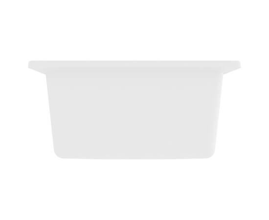 Chiuvetă de bucătărie cu orificiu de preaplin, alb, granit, 5 image