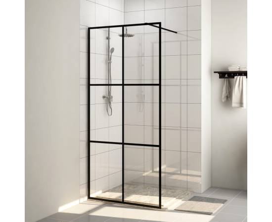 Paravan de duș walk-in negru 115x195 cm sticlă esg transparentă