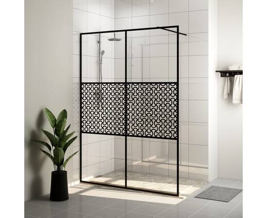 Paravan de duș walk-in negru 140x195 cm sticlă esg transparentă