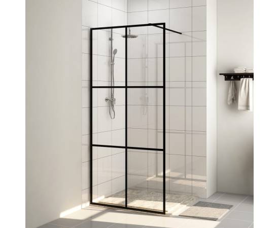 Paravan de duș walk-in negru 90x195 cm sticlă esg transparentă