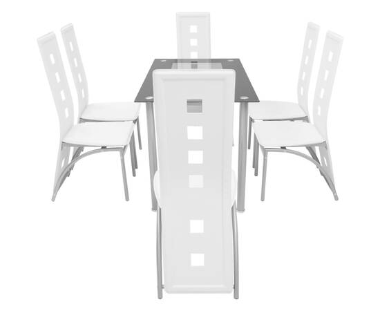 Set masă și scaune de bucătărie 7 piese, alb, 2 image