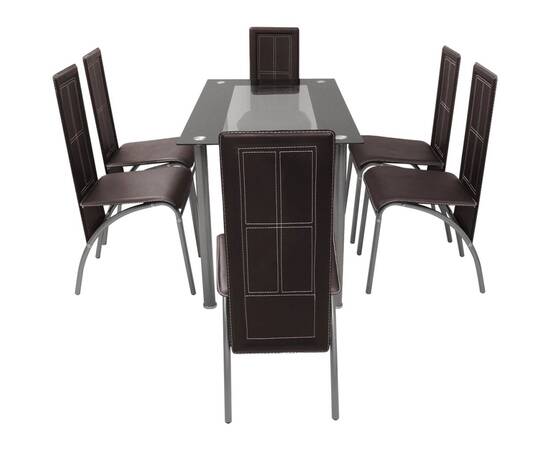 Set masă și scaune de bucătărie 7 piese, maro, 2 image