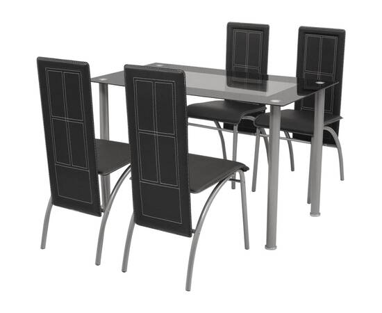 Set masă și scaune din lemn de pin cinci piese negru