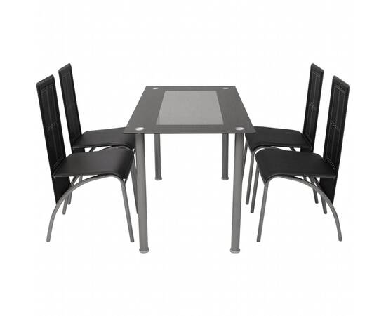 Set masă și scaune din lemn de pin cinci piese negru, 2 image