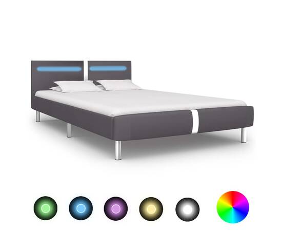 Cadru de pat cu led, gri, 140 x 200 cm, piele artificială