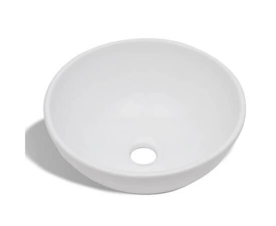 Chiuvetă de baie cu robinet mixer, ceramică, rotund, alb, 6 image