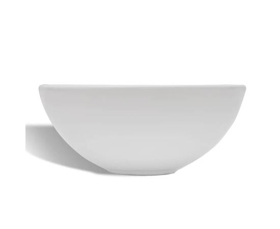 Chiuvetă de baie cu robinet mixer, ceramică, rotund, alb, 5 image