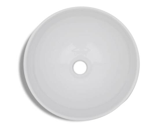 Chiuvetă de baie cu robinet mixer, ceramică, rotund, alb, 3 image